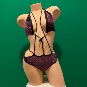 Handmade Velvet See Thur Purple Bikini Costumes Dance Wear Woman Size M